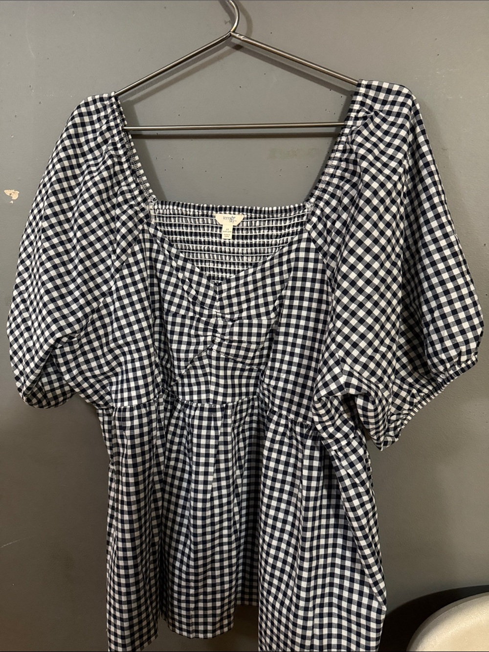 Terra & Sky Navy and White Gingham Puff-Sleeve Top